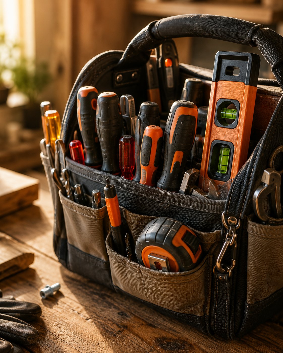 Organized handyman tool kit ready for the day's jobs